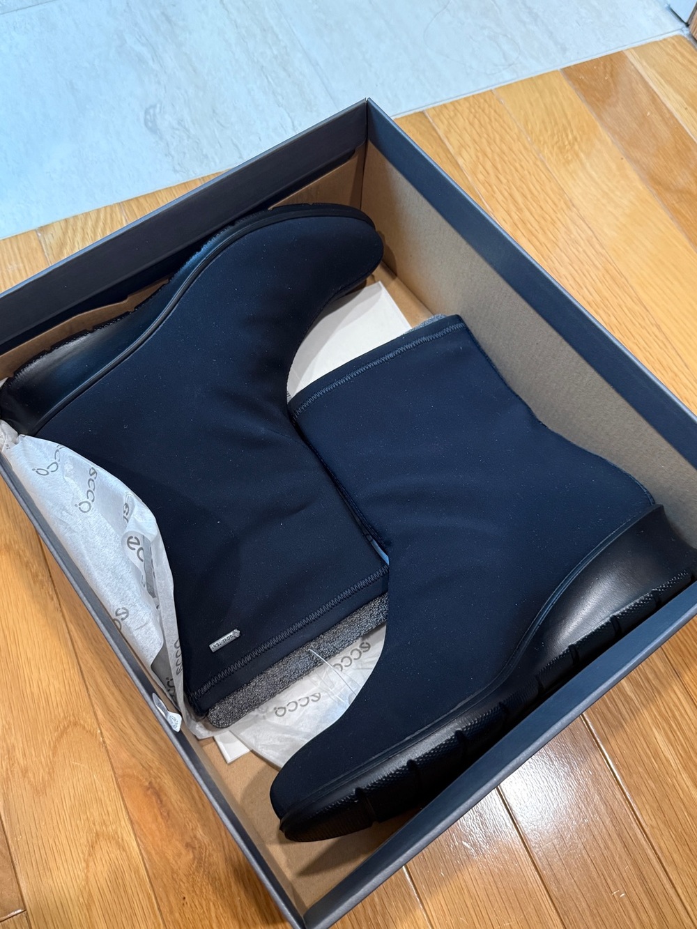 Ecco Black Stretch Ankle Boots with Sleek Nylon Upper